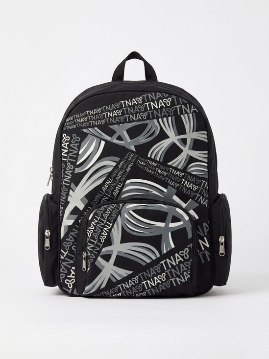 TNA Handbags - TNA Aritzia Black Monogram Logo Backpack with Rain Cover Y2K 2000s Pockets